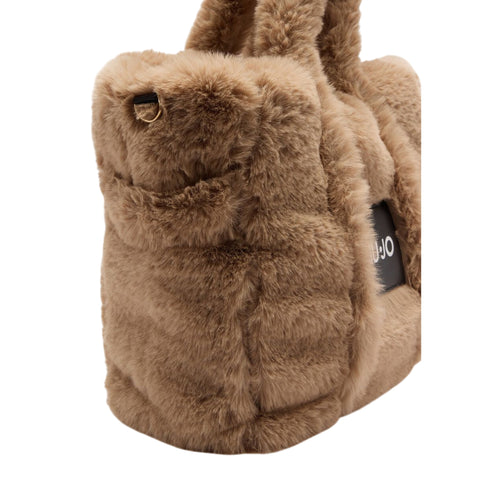 Borsa Donna in teddy, con tracolla rimovibile e patch logo frontale